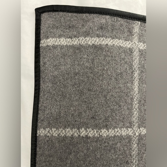 Luxury cashmere wrap coat-grey/white windowpane plaid w/faux leather - Picture 2 of 4